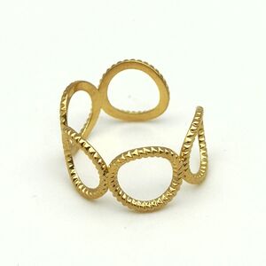 Bague ajustable doré en acier inoxydable à maillons circulaires texturés