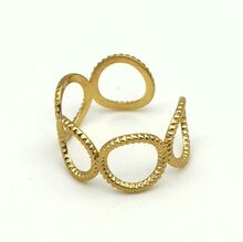 Bague ajustable doré en acier inoxydable à maillons circulaires texturés