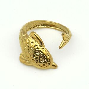 Bague à motif dauphin plongeur en acier inoxydable 100% doré