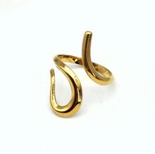 Bague dorée au style ondulant et ouverte réalisée en acier inoxydable