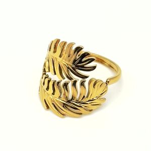 Bague en acier inoxydable ouvert à deux motifs de feuilles de palmier