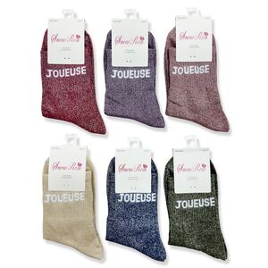 Chaussettes femme à paillettes scintillants avec un message "JOUEUSE"