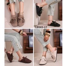 Mules plates à talon ouvert en suédine avec pompon de franges taille 36-41