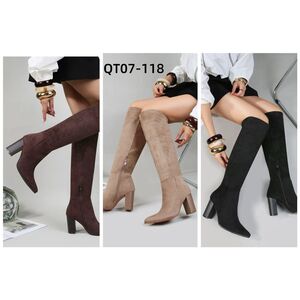 Bottes hautes en daim synthétique sur talon carré épais et stable taille 36-41