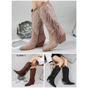 Bottes santiags en suédine à franges avec des broderies western taille 36-41