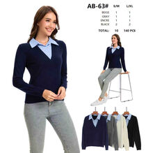 Pull femme col chemise intégré