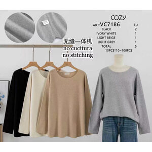 Pull en maille col rond longue-vue "Cozy" coloris unie